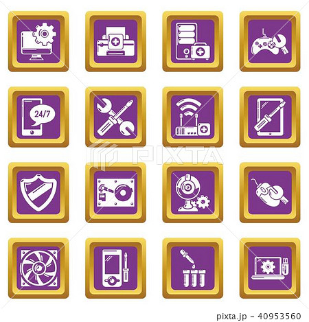 Computer repair service icons set purple square vector Computer repair service icons set purple square vector 40953560
