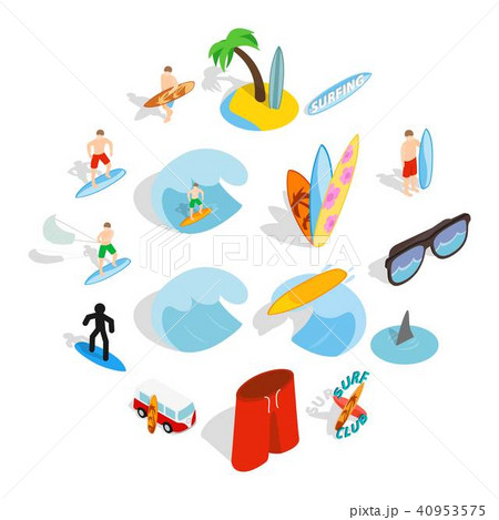 Surfing isons set, isometric 3d style 40953575