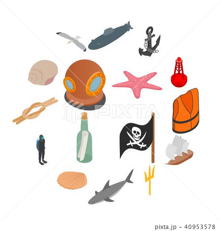 Sea Icons set, isometric 3d style Sea Icons set, isometric 3d style 40953578