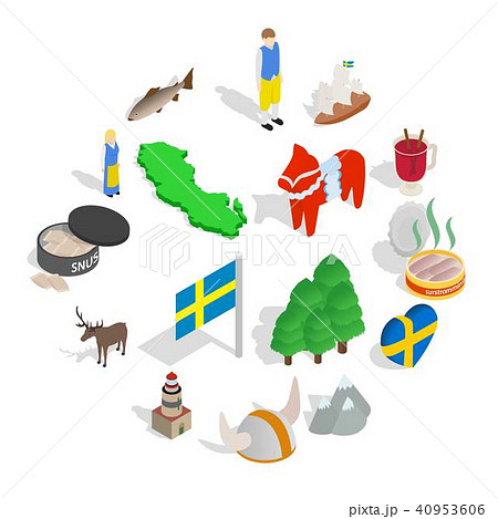 Sweden icons set, isometric 3d style 40953606