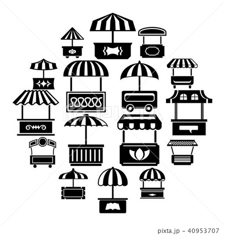 Street food kiosk icons set, simple style Street food kiosk icons set, simple style 40953707