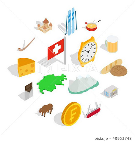 Switzerland icons set, isometric 3d style Switzerland icons set, isometric 3d style 40953748