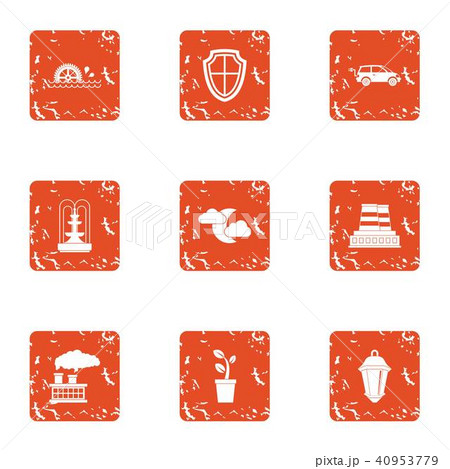 Pollution eco area icons set, grunge style Pollution eco area icons set, grunge style 40953779
