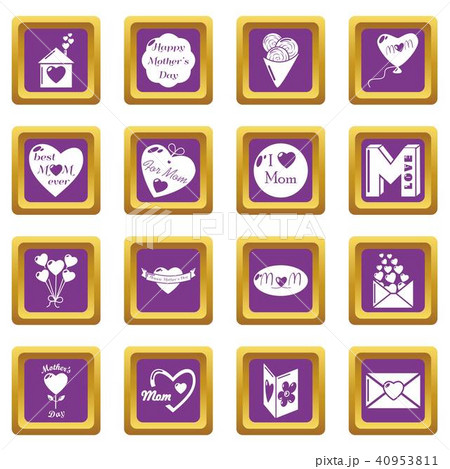 Mother Day icons set purple square vector 40953811