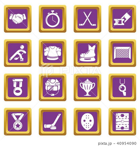 Hockey icons set purple square vector 40954090