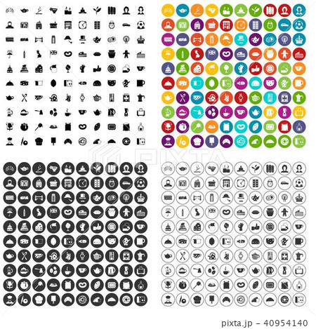 100 tea time food icons set vector variant 40954140