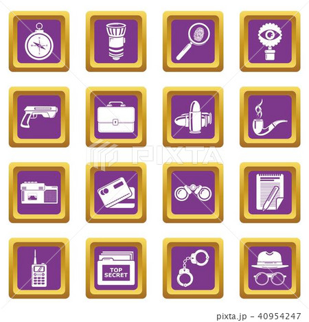 Spy icons set purple square vector Spy icons set purple square vector 40954247
