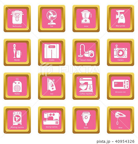 Domestic appliances icons set pink square vector Domestic appliances icons set pink square vector 40954326