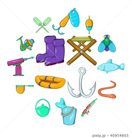 Fishing icons set, cartoon style 40954603