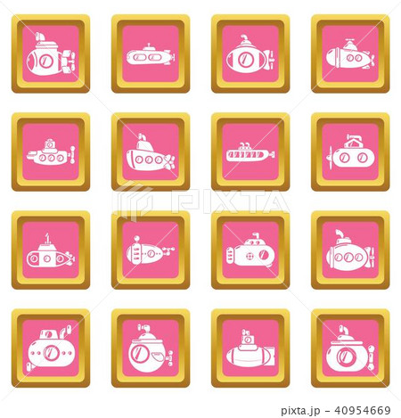 Submarine icons set pink square vector 40954669
