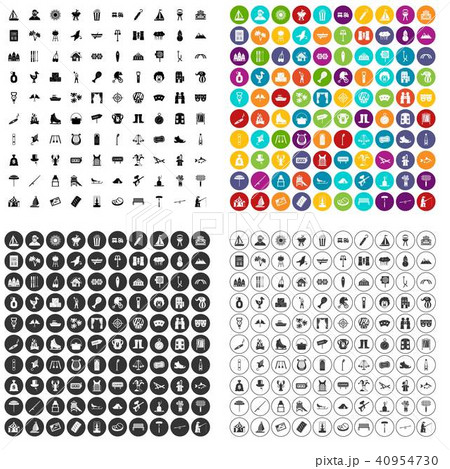 100 vacation spot icons set vector variant 40954730