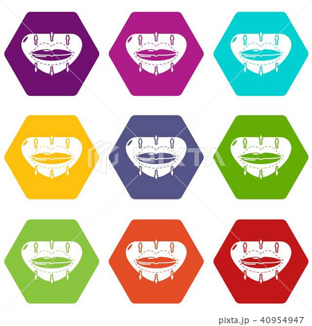 Lip augmentation icons set 9 vector 40954947