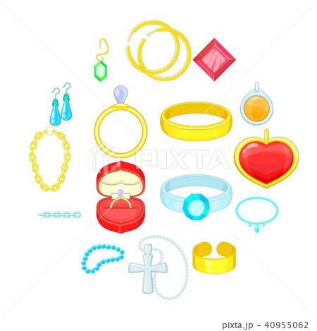 Jewelry items icons set, cartoon style 40955062