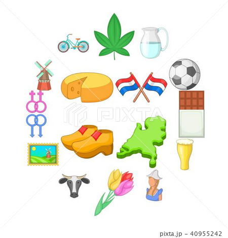 Netherland travel icons set, cartoon style Netherland travel icons set, cartoon style 40955242