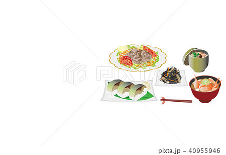 今日のご飯牛冷しゃぶと鯖寿司 40955946