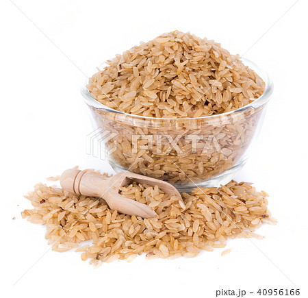 pounded unripe rice in bowl on white background pounded unripe rice in bowl on white background 40956166