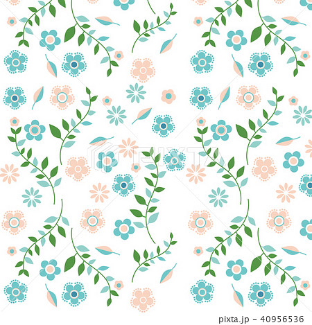 北欧風 花と葉っぱパターンのイラスト素材 40956536 Pixta