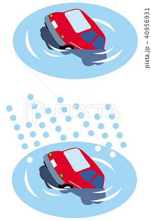 損害保険 大雨 台風などで車が水没のイラスト素材