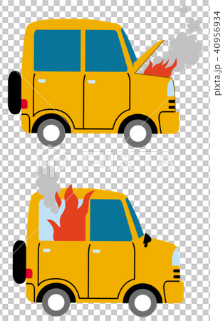 損害保険 車の事故 燃える車のイラスト素材