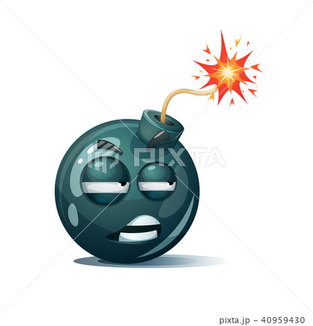 Cartoon bomb, fuse, wick, spark icon. Mockery smiley. 40959430