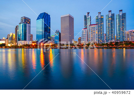 Bangkok city downtown at twilight with reflection 40959672