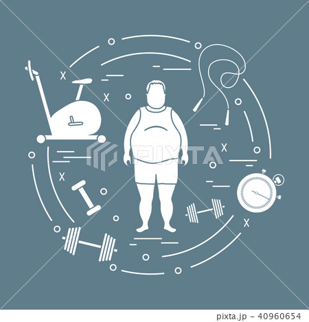 Fat man and different sports equipment 40960654