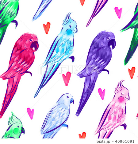 Seamless pattern with bright painted parrots  40961091