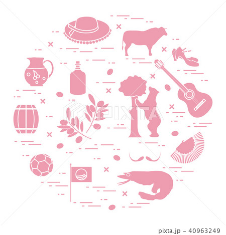 various symbols of Spain arranged in a circle various symbols of Spain arranged in a circle 40963249