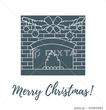 kindled fireplace, garland, Christmas balls and 40964082