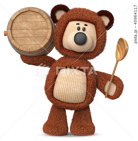3d illustration bear with a barrel of honey 40964117