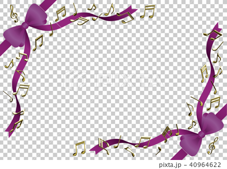 ベクター デザイン イラスト 紫リボン 音符 金 フレームのイラスト素材