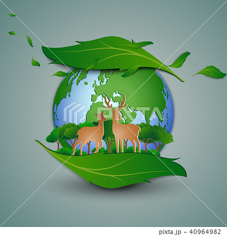 Deer family standing on leaf shape background Deer family standing on leaf shape background 40964982