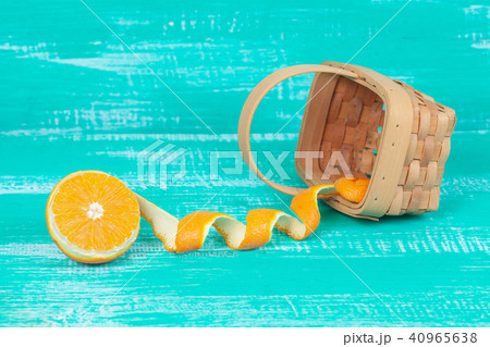 orange fruit on color table background. 40965638