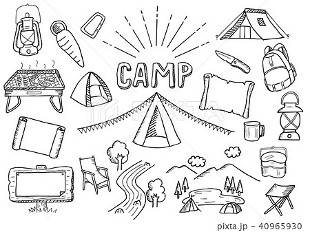 キャンプ関連のイラストセットのイラスト素材