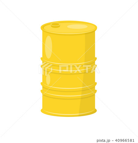 Flat vector icon of bright yellow barrel. Cylindrical steel or metal container for shipping liquids 40966581
