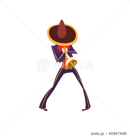 Man in Mexican national costume playing trumpet, Dia de Muertos, Day of the Dead vector Illustration 40967696