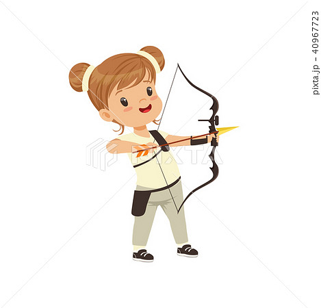 Little Girl Practicing In Archery Kids のイラスト素材