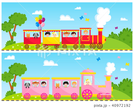 Kids train vector cartoon toy with colorful locomotive blocks railroad carriage game fun leisure joy 40972192