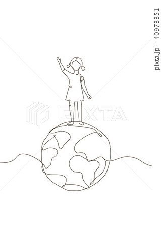 Girl standing on a globe - one line design style illustration 40973351