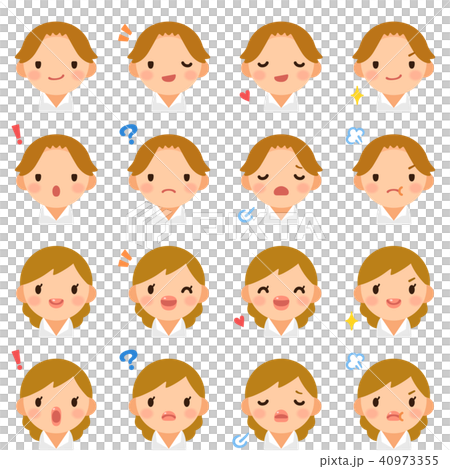 年輕的棕色工人夫婦女性西裝臉表達可愛的小圖標集 年輕的棕色工人夫婦女性西裝臉表達可愛的小圖標集 40973355