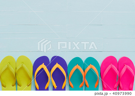 Beach accessories including colorful flip flop Beach accessories including colorful flip flop 40973990