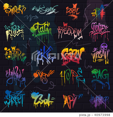 Graffiti vector graffito of brushstroke lettering or graphic grunge typography illustration set of 40973998