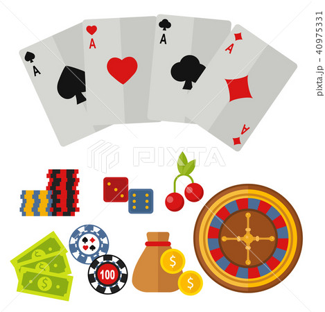 Casino icons set with roulette gambler joker slot machine poker game vector illustration. 40975331