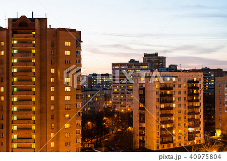 residential houses in city in spring evening residential houses in city in spring evening 40975804