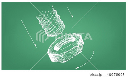 Sketch of Jam Nut and Screw on Blueprint Sketch of Jam Nut and Screw on Blueprint 40976093