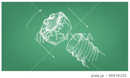 Sketch of Slotted Nut and Screw on Blueprint Sketch of Slotted Nut and Screw on Blueprint 40976105