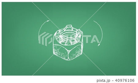 Sketch of Castle Nut and Screw on Blueprint Sketch of Castle Nut and Screw on Blueprint 40976106