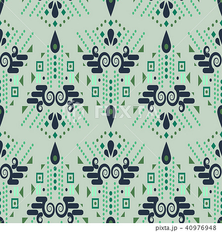 Ethnic geometric mint green summer seamless vector pattern. Ethnic geometric mint green summer seamless vector pattern. 40976948