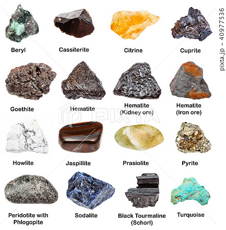 set of various stones with names isolated on white 40977536