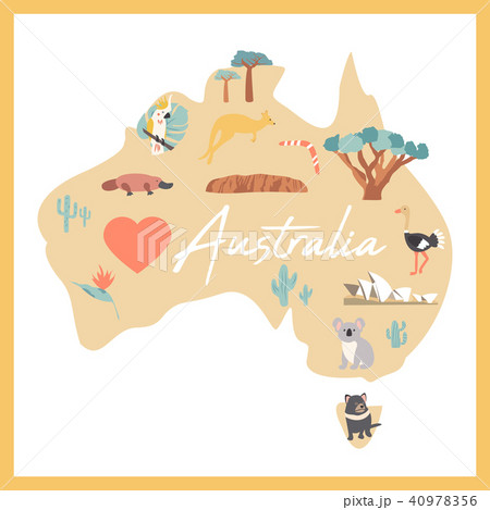 Map of Australia with landmarks and wildlife Map of Australia with landmarks and wildlife 40978356